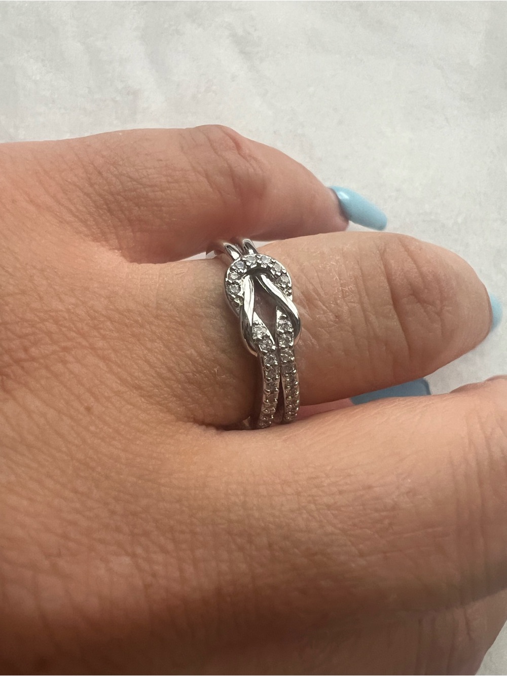 Silver Tone Pavé Crystal Love Knot Ring | Size 7 nip